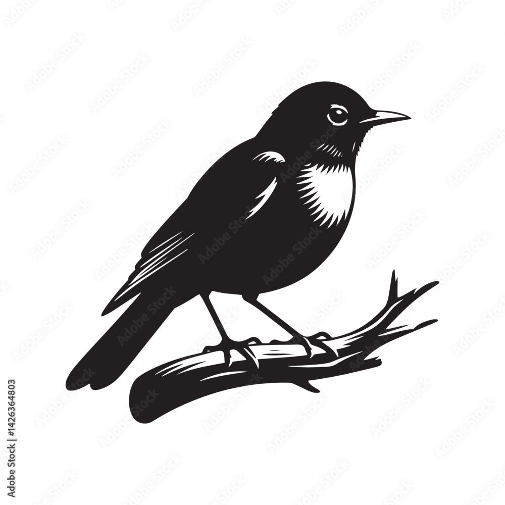 Obraz premium Elegant American Robin Silhouette Vector: Vibrant Songbird Design - Illustration of American Robin bird - Minimalist Bird Art.
