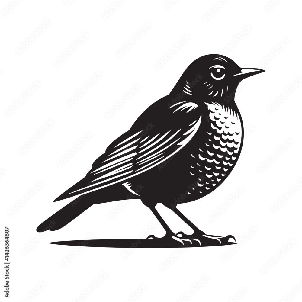 Obraz premium Elegant American Robin Silhouette Vector: Vibrant Songbird Design - Illustration of American Robin bird - Minimalist Bird Art.