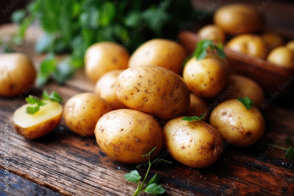 Potatoes on Wooden Table Potatoes on Wooden Table