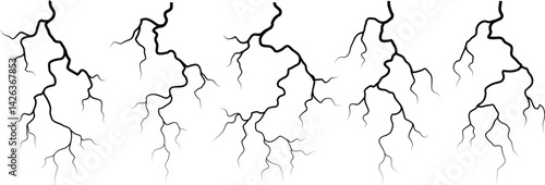 Vector lightning silhouettes set. Thunderstorm design. Vector illustration	