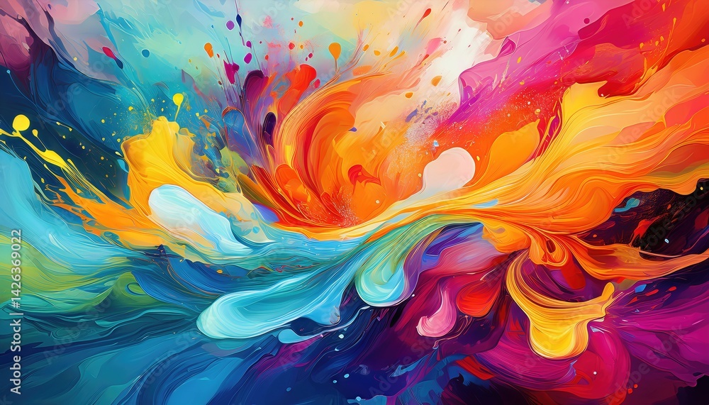 Vivid Abstract Paint Splash Artistry, A Kaleidoscope of Colors and Textures in Motion, Evoking Emotions through Swirling Hues, Depicting an Explosion of Creativity. Vivid Abstract Paint Splash Artistry, A Kaleidoscope of Colors and Textures in Motion, Evoking Emotions through Swirling Hues, Depicting an Explosion of Creativity.