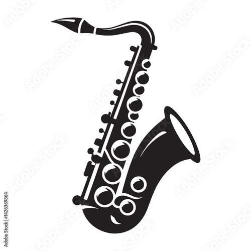 Classic Saxophone silhouette, golden tones of timeless jazz – Saxophone illustration – Minimalist Saxophone vector – Musical instrument silhouette

