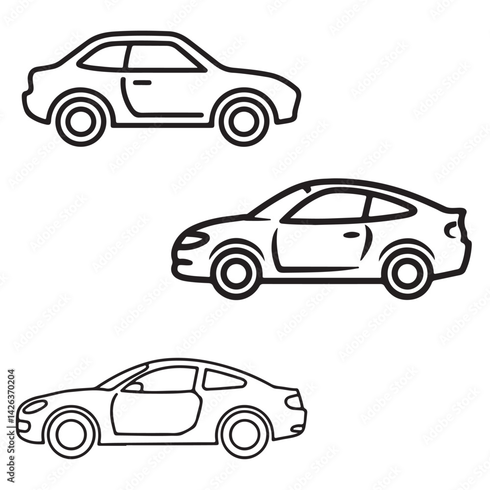 Naklejka premium car icons line art outline black vector various silhouettes 