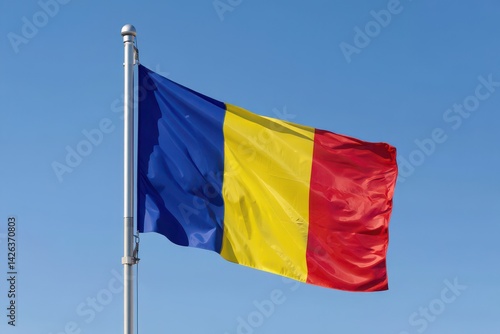 Waving flag of Romania. National symbol of country and state.