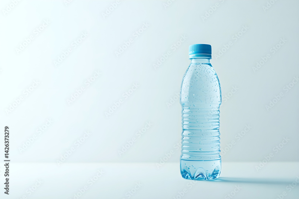 Plastic bottle of sparkling water standing on a light surface with minimal background. Copy space Plastic bottle of sparkling water standing on a light surface with minimal background. Copy space
