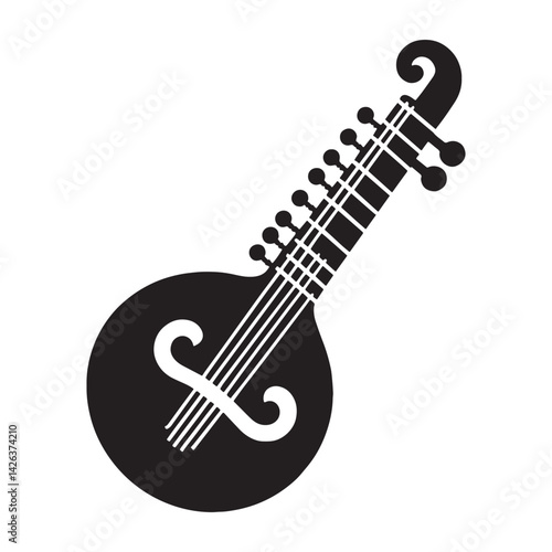 Sitar silhouette, detailed curves of a melodic legend – Sitar illustration – Minimalist Sitar vector – Musical instrument silhouette


