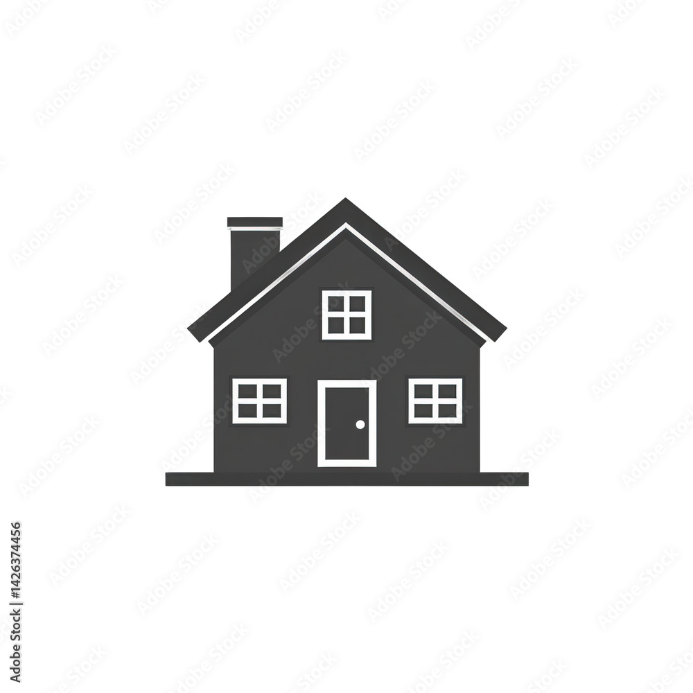 A simple, modern house illustration featuring a gray exterior, a chimney, and a door, suitable for real estate or home design concepts , isolated on white or transparent png A simple, modern house illustration featuring a gray exterior, a chimney, and a door, suitable for real estate or home design concepts , isolated on white or transparent png