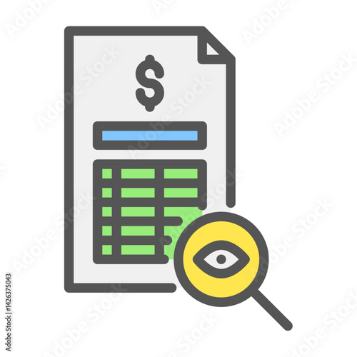 Investigation filled outline icon. document analysis color line illustration.