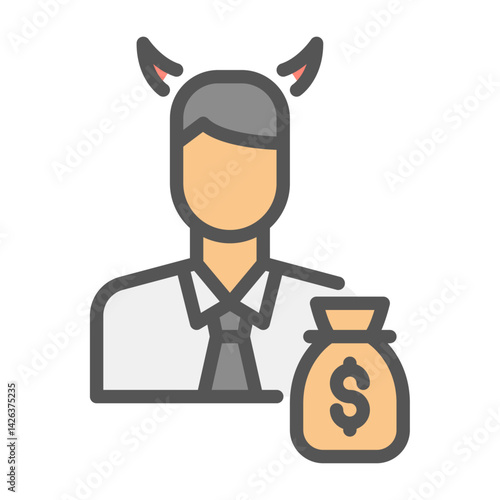 Corruptor filled outline icon. male politician color line illustration.