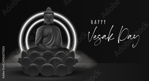 Vesak Day Creative Concept for Card or Banner. Vesak Day is a holy day for Buddhists. Happy Buddha Day with Siddhartha Gautama Statue Design Vector Illustration