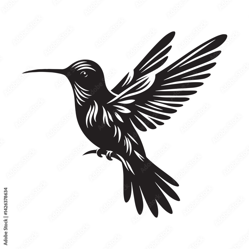 Fototapeta premium Anna's hummingbird Vector - Minimalist Anna's hummingbird Silhouette - Anna's hummingbird Illustration - Black and White Anna's hummingbird Art.