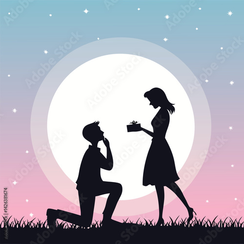Romantic Couple Silhouette Underneath the Moon