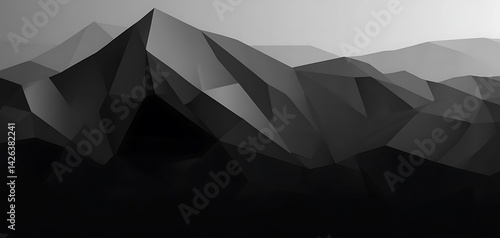 Abstract black and white geometric mountains landscape background