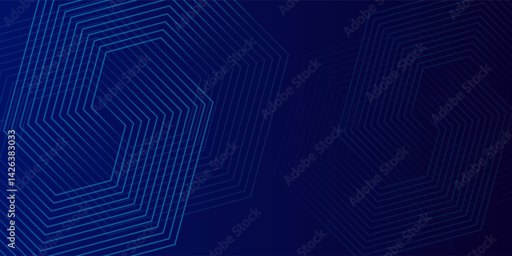 Obraz premium Dark blue background with hexagon geometric lines pattern. Abstract shiny hexagon lines. Futuristic technology concept