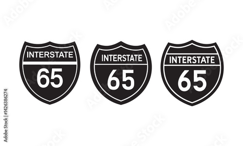  Interstate 65 Highway Sign Vector, Interstate highway 65 road sign, Black version 