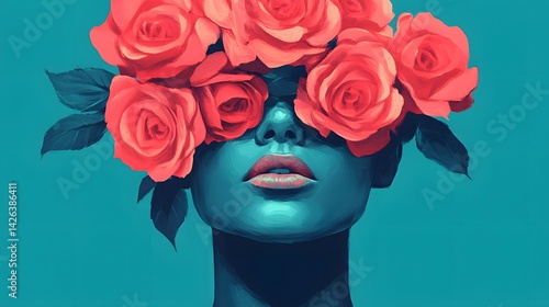 Surreal Floral Portrait - Blooming Roses Fused with Feminine Face