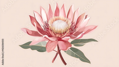 Pink Protea Flower Illustration.
