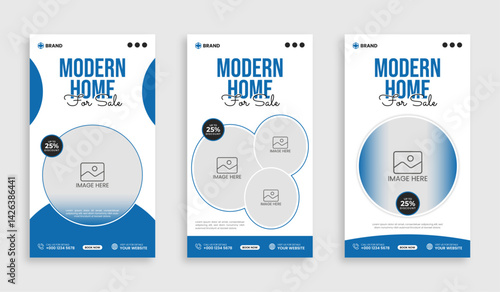 Real estate social media instagram stories or vertical banner template set.