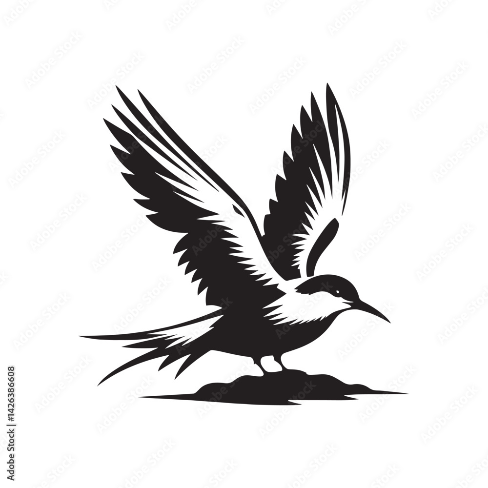 Fototapeta premium Minimalist Arctic tern Silhouette - Vector of Arctic tern - Black and White Arctic tern bird Design - Artic tern Illustration.