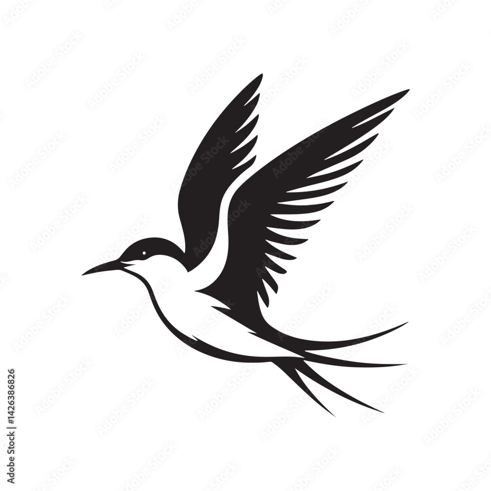 Minimalist Arctic tern Silhouette - Vector of Arctic tern - Black and White Arctic tern bird Design - Artic tern Illustration. Minimalist Arctic tern Silhouette - Vector of Arctic tern - Black and White Arctic tern bird Design - Artic tern Illustration.