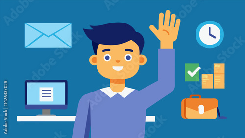 One student eagerly raises their hand to share a story about how they were able to detect and avoid a phishing email.. Vector illustration