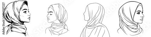Diverse icon set featuring various stylized representations of women wearing headscarves