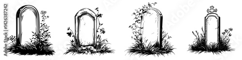 Grave markers adorned with vines and flowers showcasing nature's reclamation of forgotten spaces