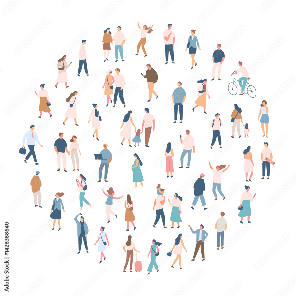 People crowd. Background flat design people vector bundle isolated on white background. Men and women, parents, kids walking outdoor. People crowd. Background flat design people vector bundle isolated on white background. Men and women, parents, kids walking outdoor.