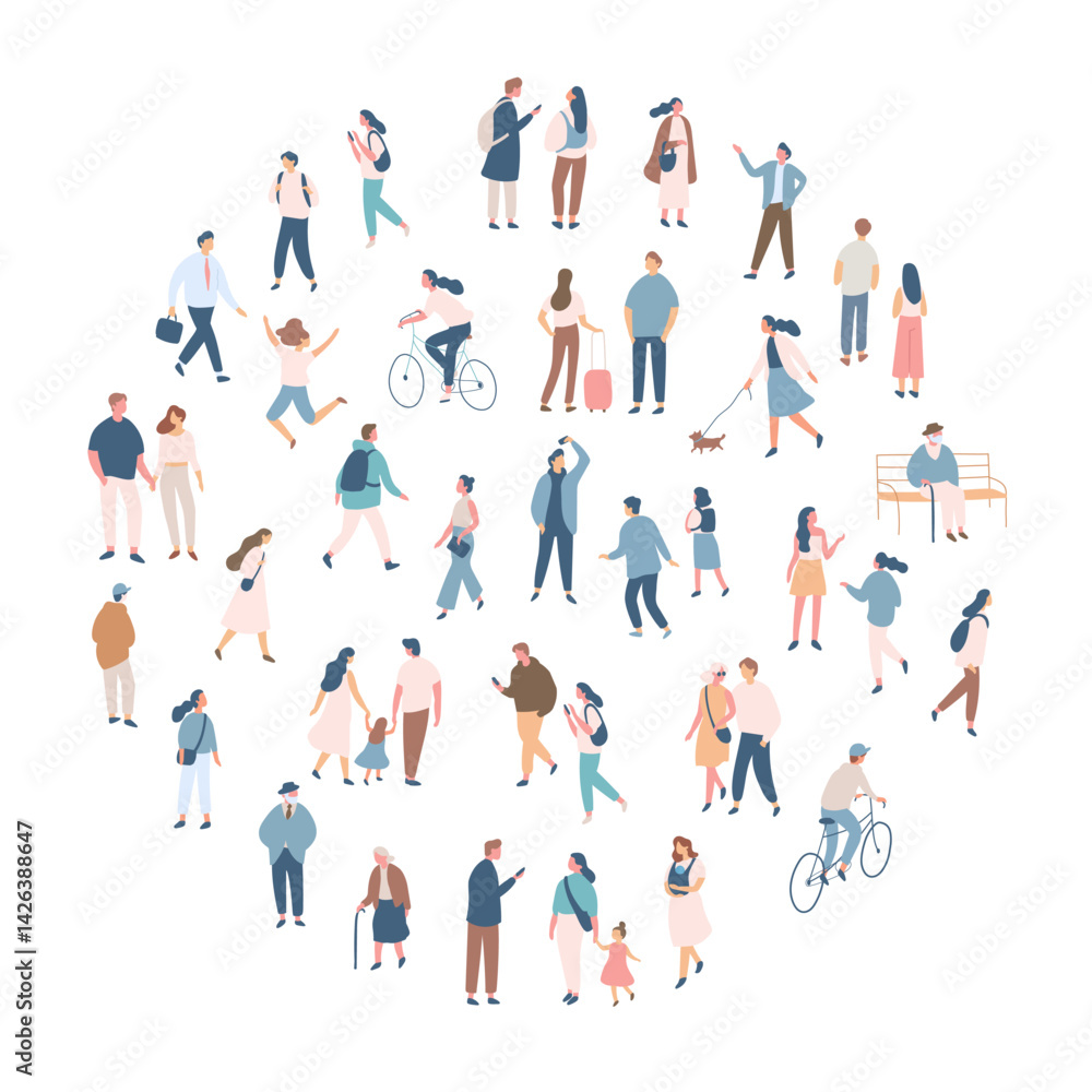 People crowd. Background flat design people vector bundle isolated on white background. Men and women, parents, kids walking outdoor. People crowd. Background flat design people vector bundle isolated on white background. Men and women, parents, kids walking outdoor.