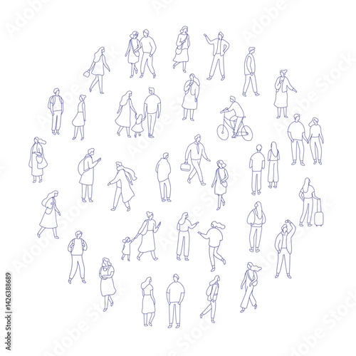 Obraz na płótnie Line art city people crowd big bundle isolated on white. Hand drawn City People vector set. Male and female characters set w salonie
