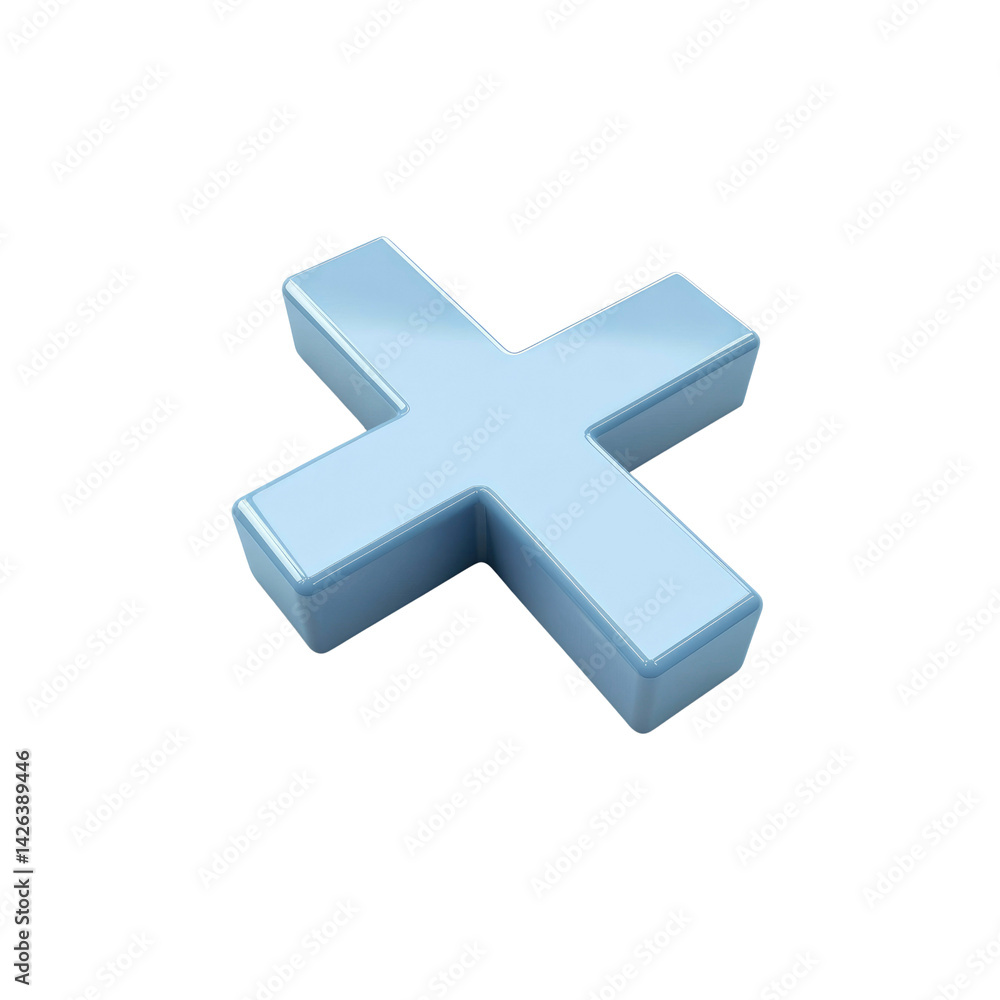 Fototapeta premium 3D Render of a Light Blue Plus Sign, Isolated on Transparent Background