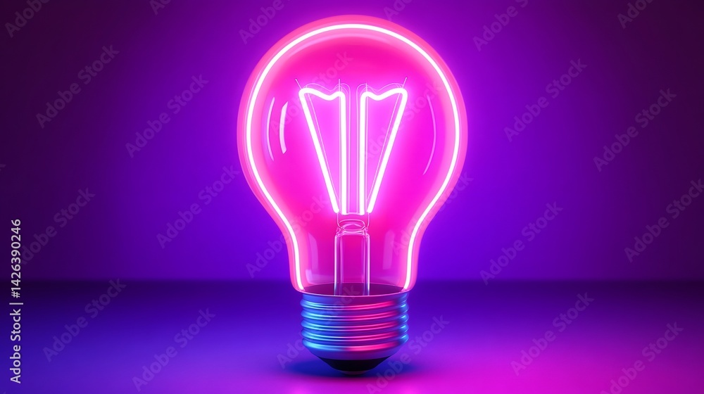 Glowing Neon Light Bulb Symbolizing Innovative Business Idea Against Dark Background Glowing Neon Light Bulb Symbolizing Innovative Business Idea Against Dark Background