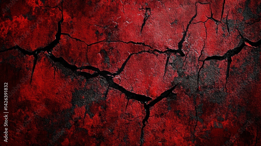 Fototapeta premium Dark red cracked textured grunge background.