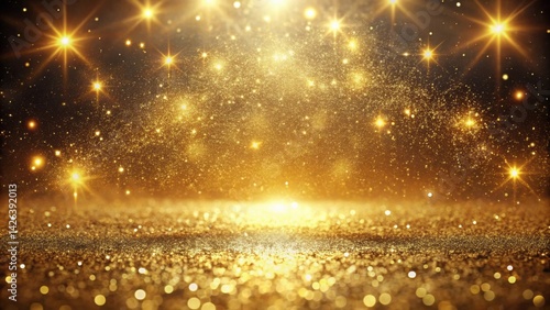 Golden Glitter Background with Sparkling Lights and Shimmering Dust