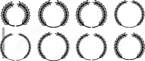 Set of wreaths and branches with leaves. Hand drawing laurel wreaths and branches collection. Laurels wreaths, swirls, twigs and flower ornaments. Herbs, flowers and plants elements with vector
