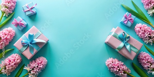 Pastel Presents and Pink Hyacinths A Festive Spring Background