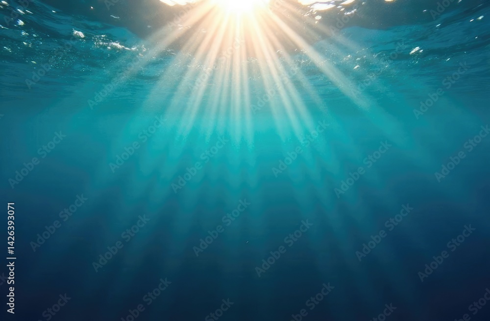 Fototapeta premium Ocean blue underwater with sunrays