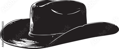 Black silhouette illustration of a classic cowboy hat with wide brim and traditional style.