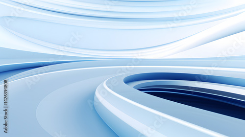 3d rendering of white and blue abstract geometric background. Scene for advertising, technology, showcase, banner, game, sport, cosmetic, business, metaverse. Sci-Fi Illustration. Product display