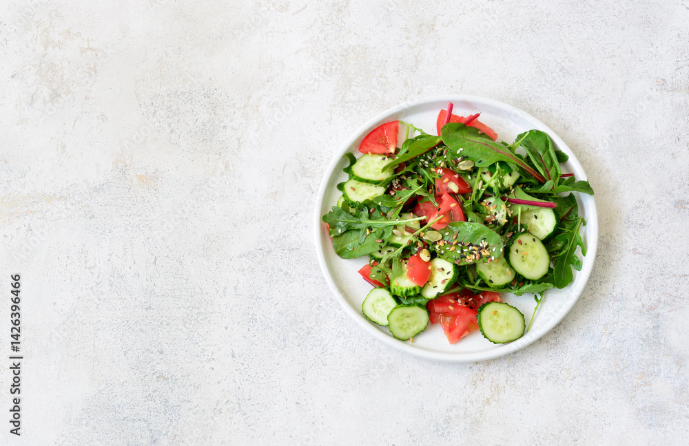 a plate of healthy salad with vegetables and greenery copy space a plate of healthy salad with vegetables and greenery copy space