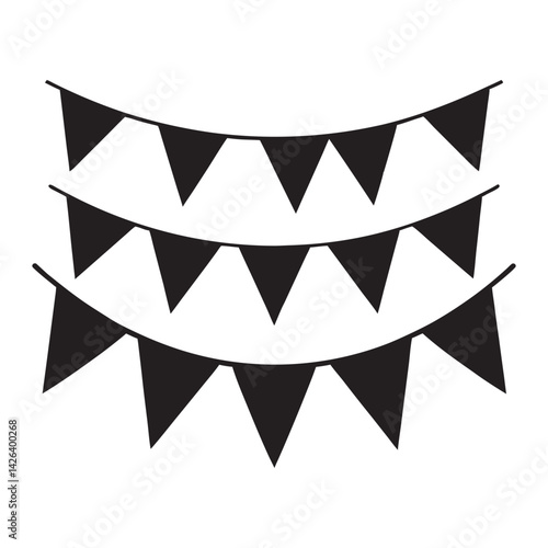 Triangle Bunting Flags Silhouette Set, Bunting Vector Glyph Icon Design 