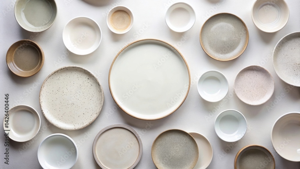 Elegant Neutral-Toned Tableware Arrangement A Stylish Flat Lay of Ceramic Bowls and Plates Elegant Neutral-Toned Tableware Arrangement A Stylish Flat Lay of Ceramic Bowls and Plates