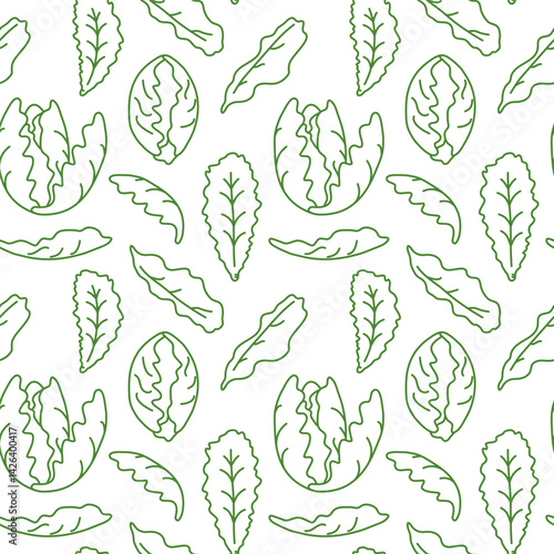 Green vector lettuce pattern on transparent background, romaine lettuce.