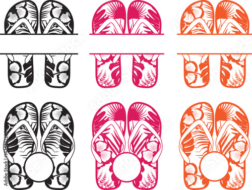 Flip Flops Monogram Frame, Flip Flops Tropical, Flip Flops Cut Files