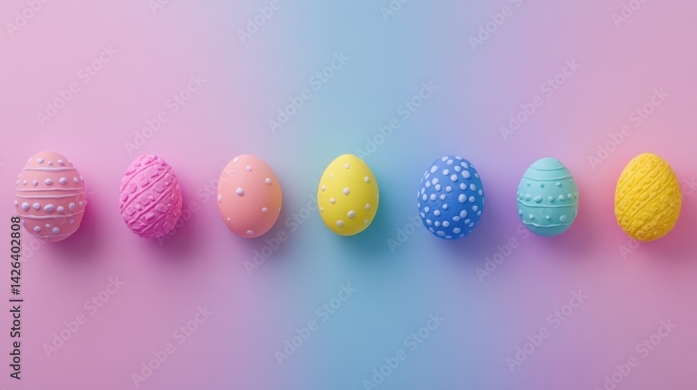 Obraz premium Textured and embossed Easter eggs displayed in rows on colored felt