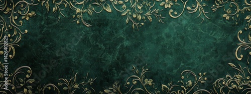 Ornate Emerald Background with Gold Accents