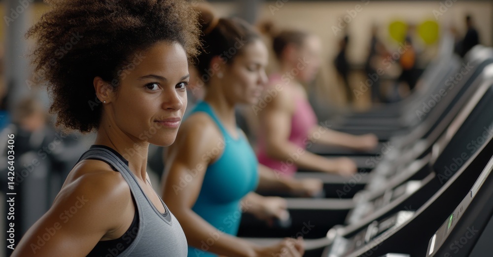 A crowd of individuals are working out in a fitness center doing cardio exercises and jogging A crowd of individuals are working out in a fitness center doing cardio exercises and jogging