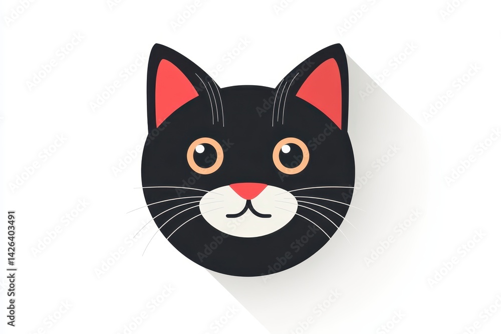 black flat design cat icon on white background