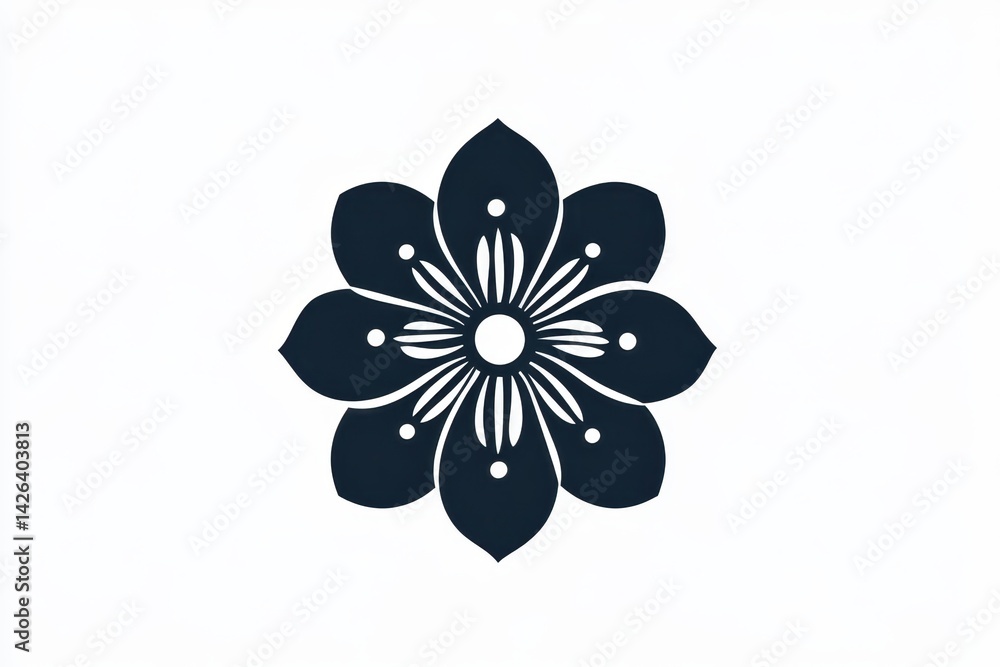 black flat design flower icon on white background