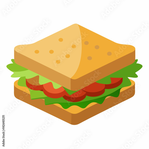 Vegan Sandwich with Hummus and Greens  Vector Illustration